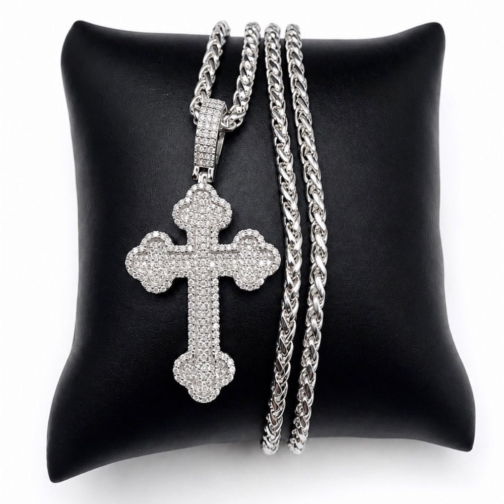 925 Sterling Silver 2.20CT MOISSANITE Cross Pendant Necklace for Men 22”